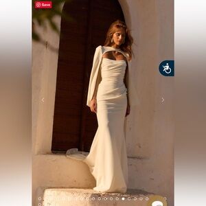 Ivory “Phoebe” Grace Loves Lace Strapless Crepe White Wedding Dress with cape